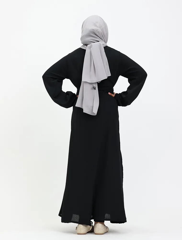 Black Linen Feel Essential Girls Abaya